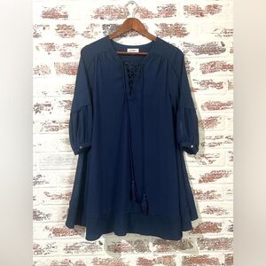 Ee: Some Dress Navy Blue Lace Up Front Trapeze 3/4 Sleeve Size S
